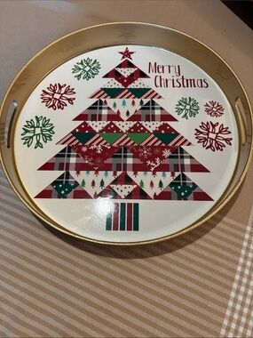 Merry Christmas Patterned Holiday Plastic Serving Tray - Red, Green, White